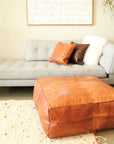 Cognac Oversized Moroccan Leather Pouf