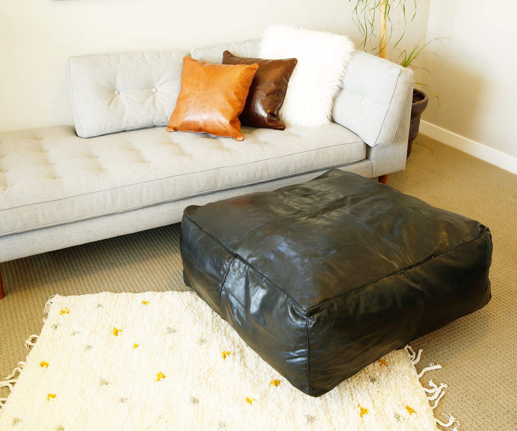 Black Oversized Moroccan Leather Pouf