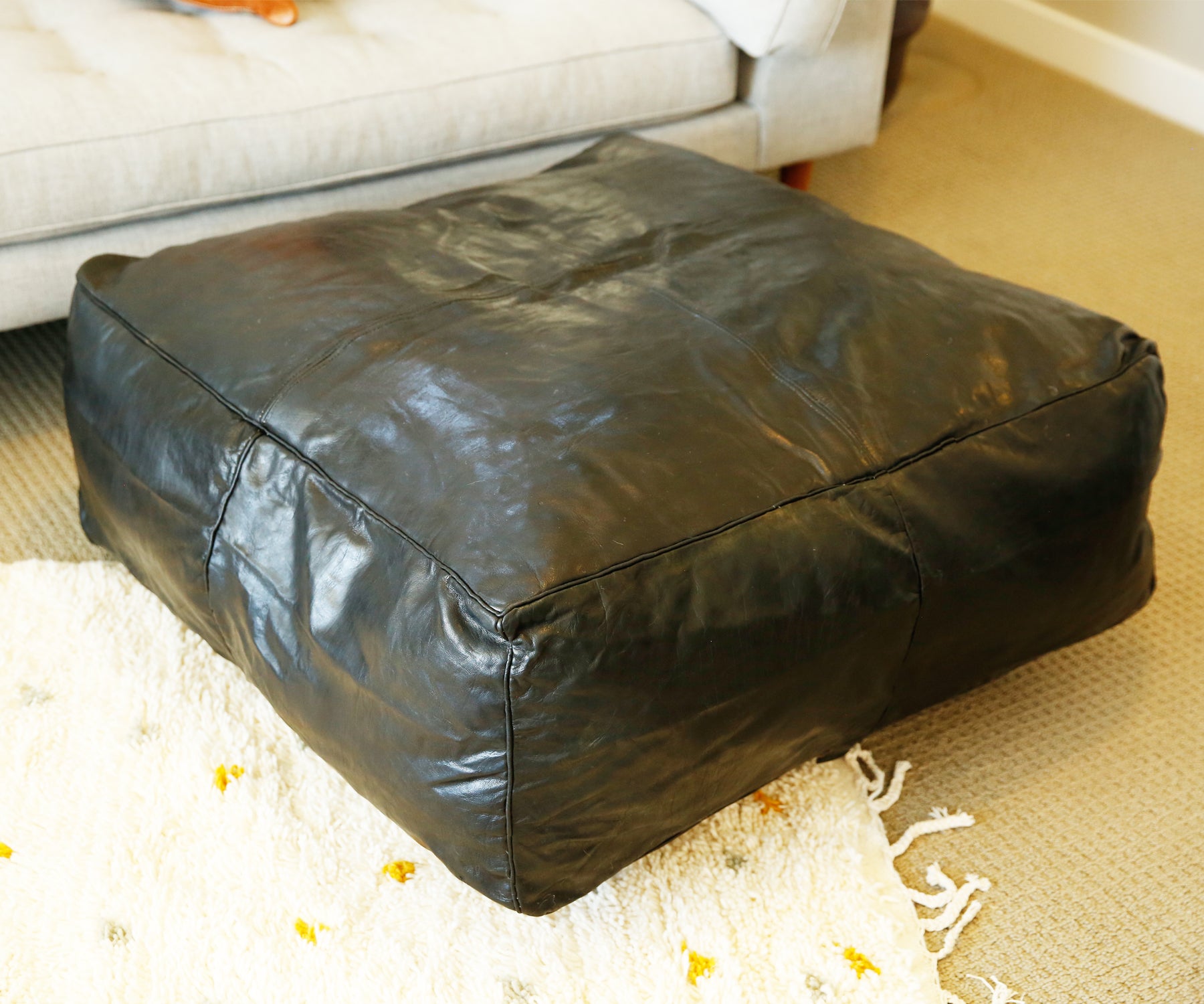 Black Oversized Moroccan Leather Pouf