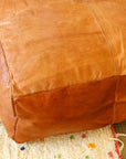 Cognac Oversized Moroccan Leather Pouf