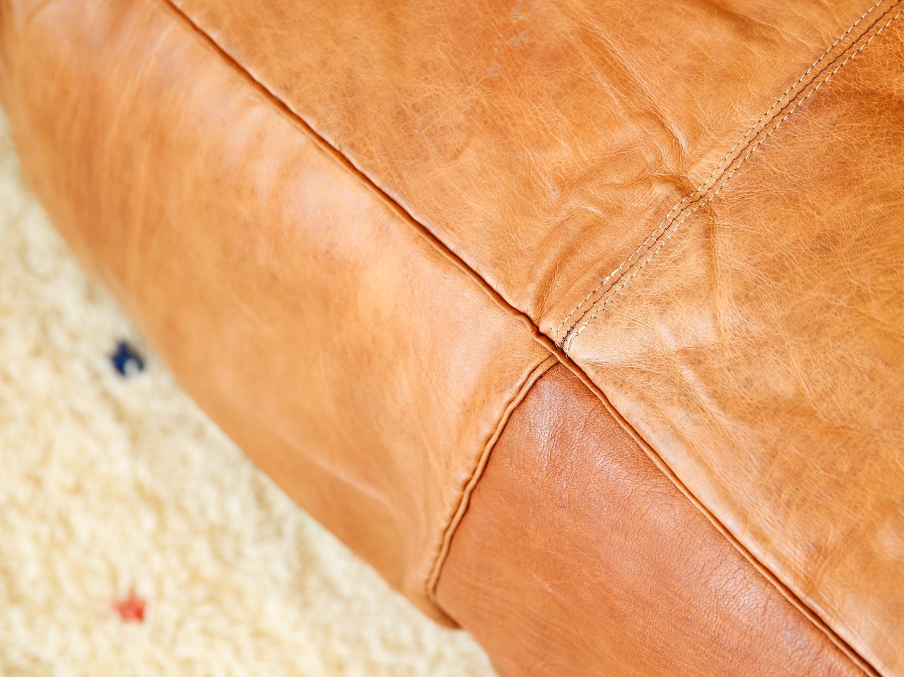 Cognac Oversized Moroccan Leather Pouf