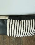 Black Leather and Striped Wool Pillow