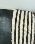 Black Leather and Striped Wool Pillow