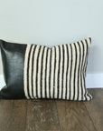 Black Leather and Striped Wool Pillow