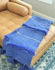 Blue Cotton Sequin Pom Pom Blanket