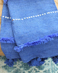 Blue Cotton Sequin Pom Pom Blanket