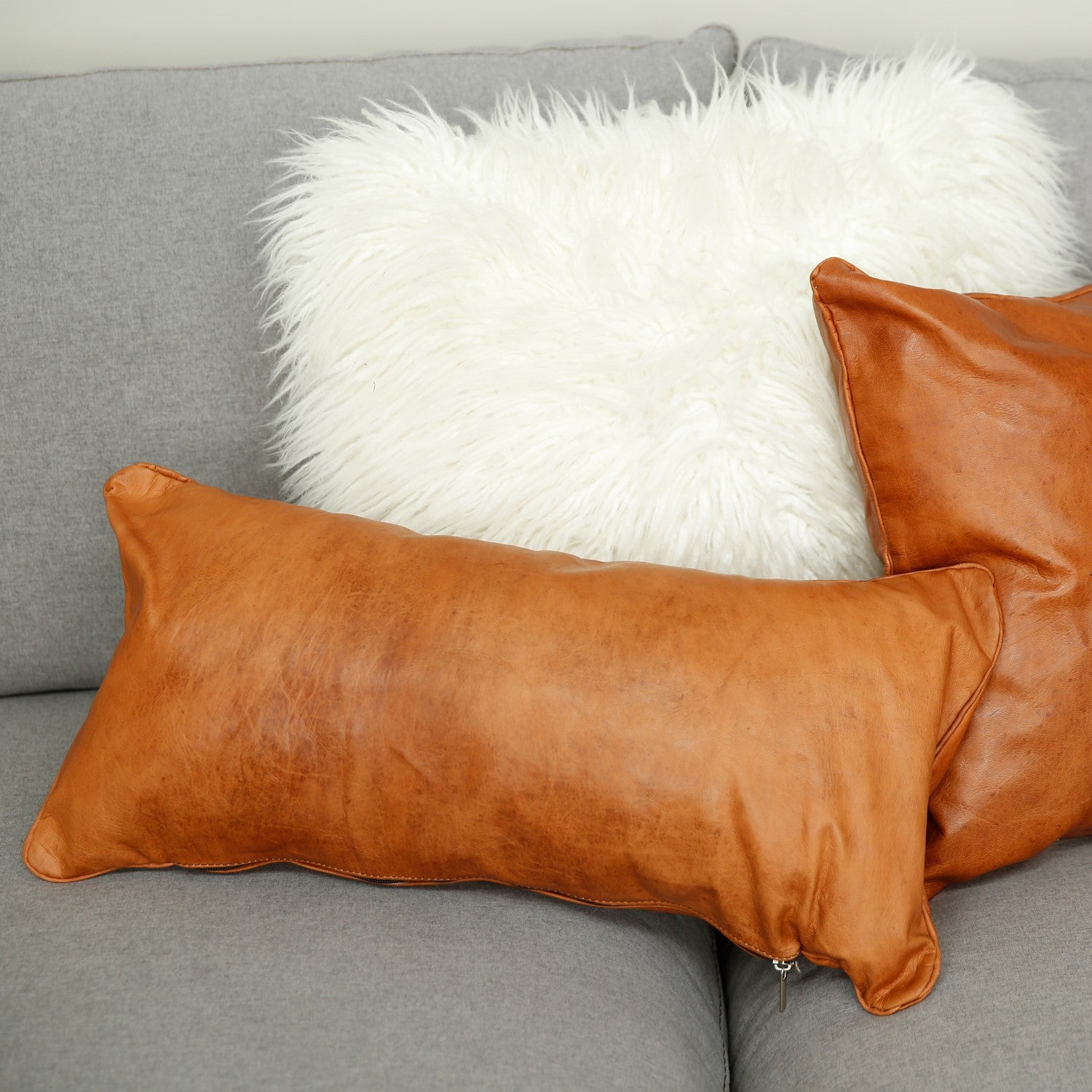 Cognac Leather Lumbar Pillow Cover