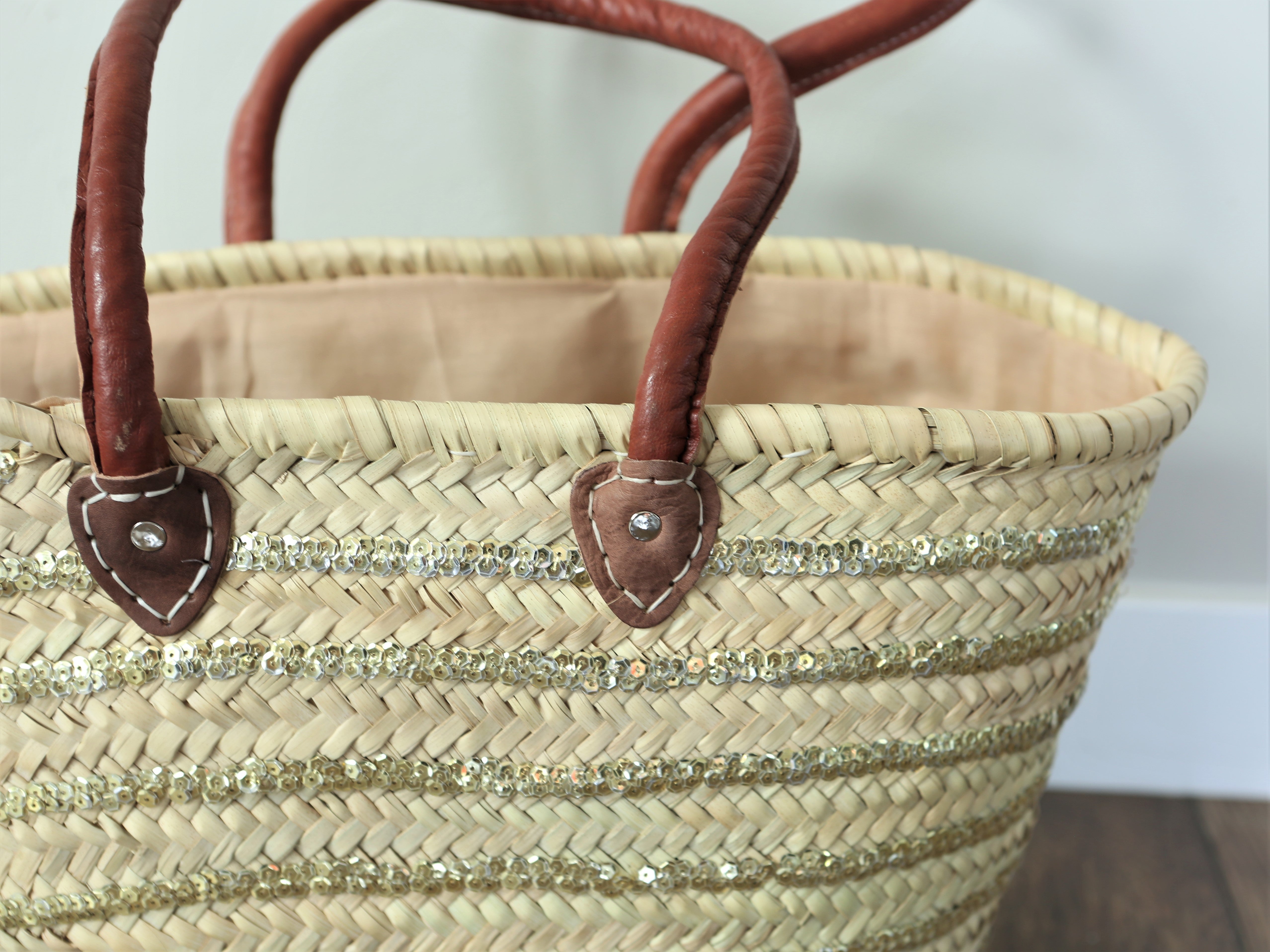 Large Sequin Straw Basket