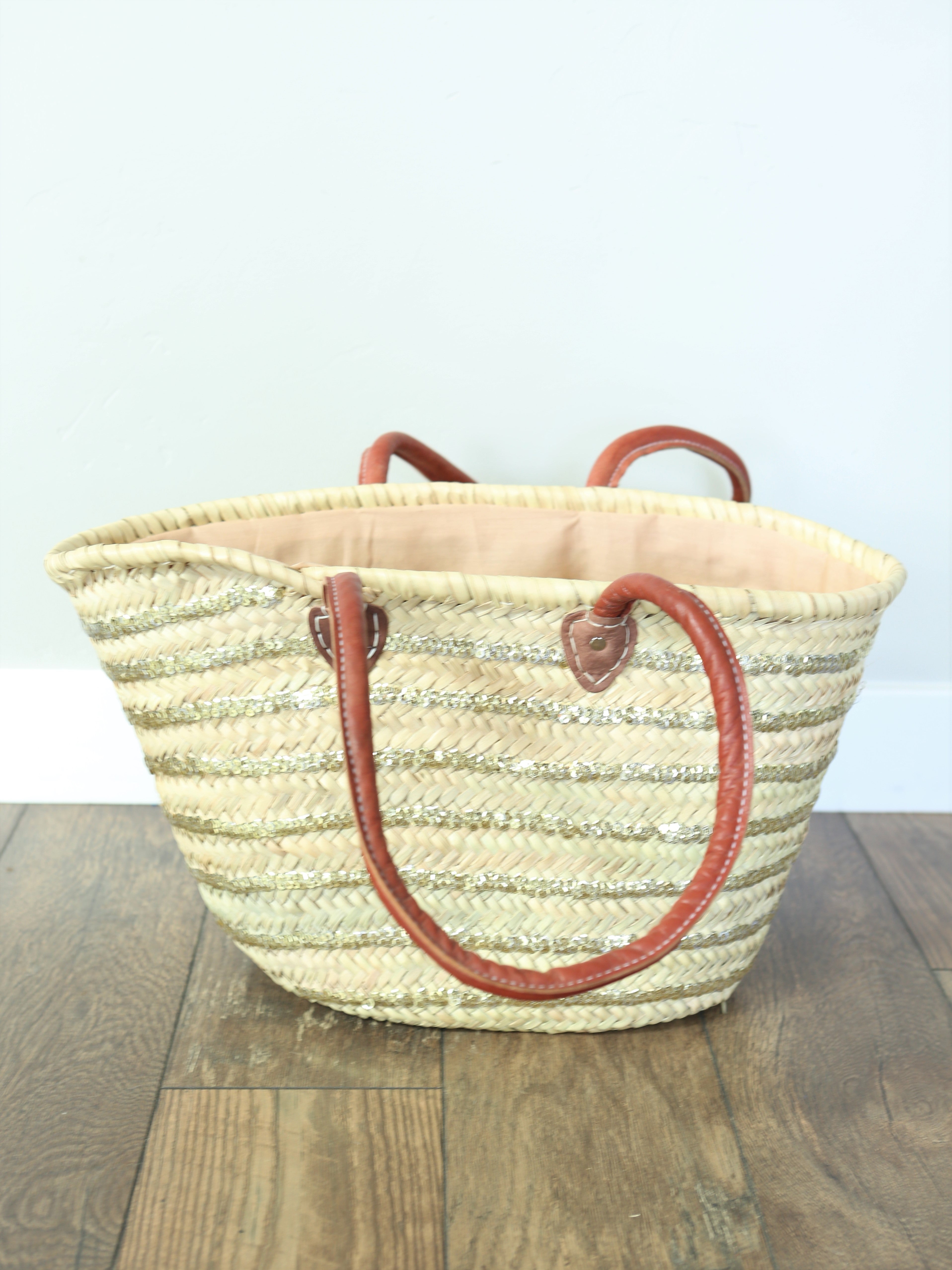 Large Sequin Straw Basket