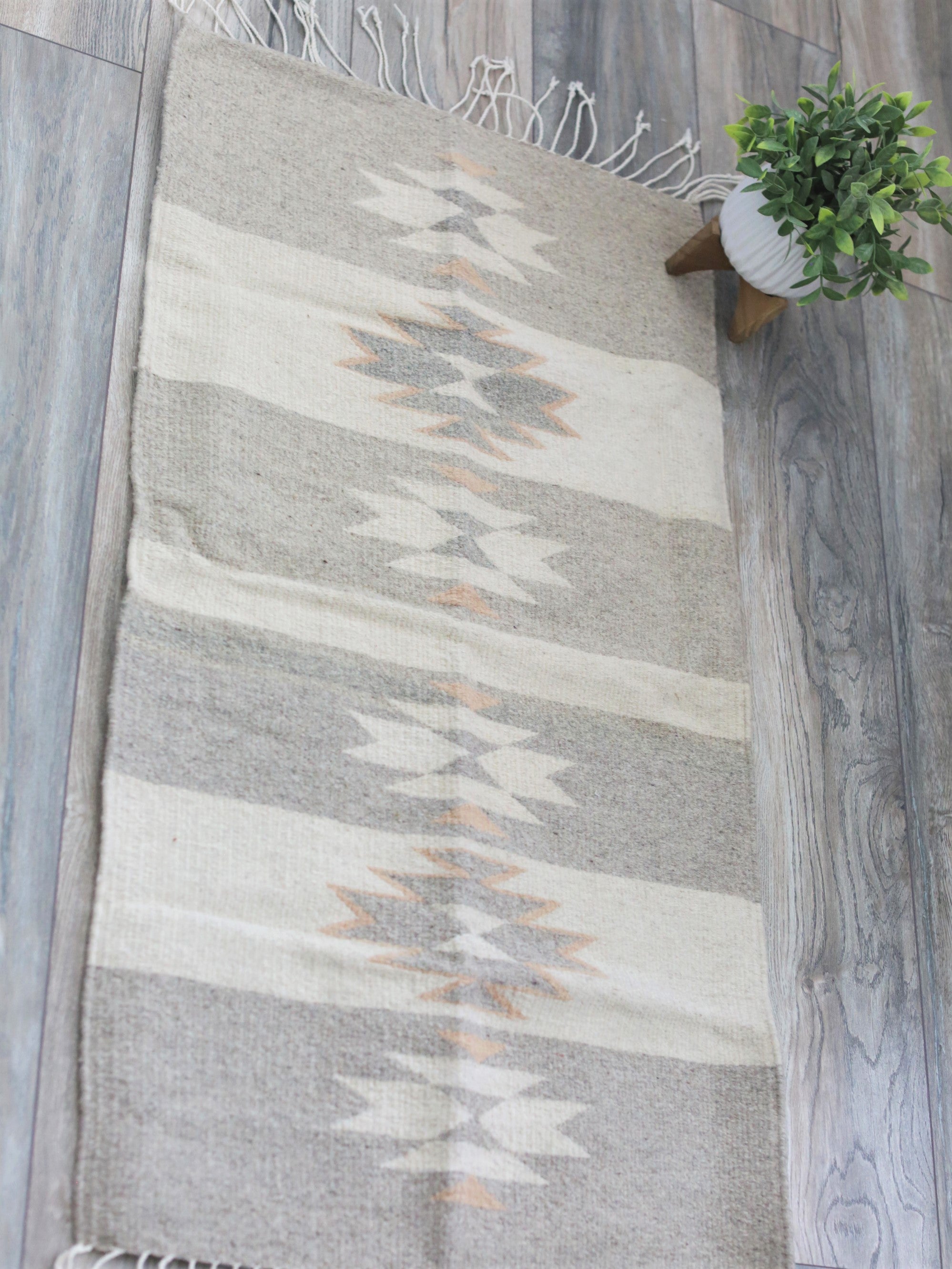 Grey and Peach Diamond Kilim Runner