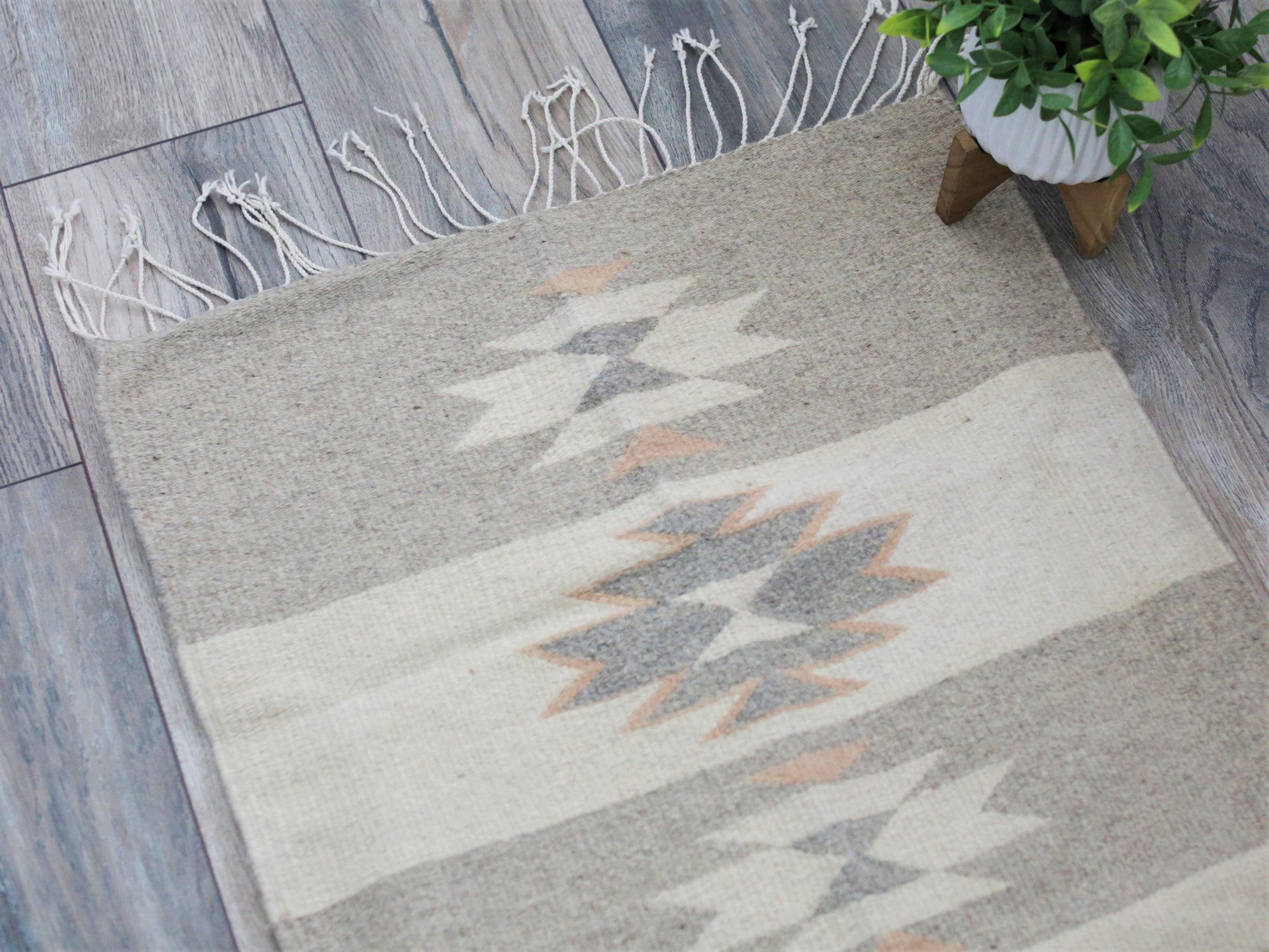 Grey and Peach Diamond Kilim Runner