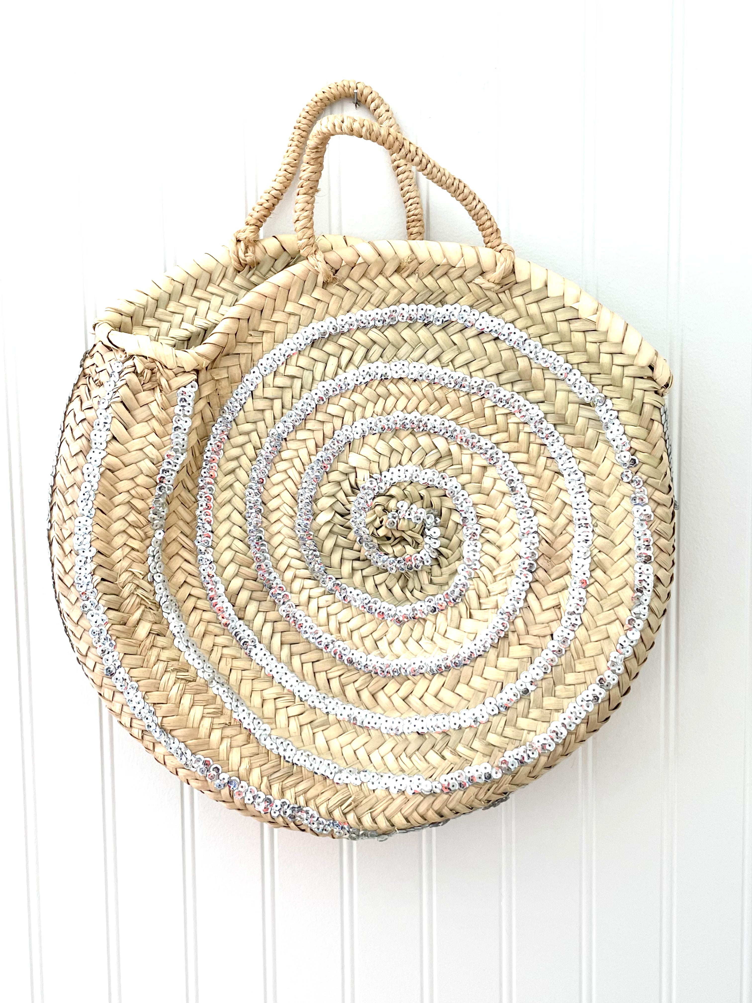 Round Sequin Straw Bag