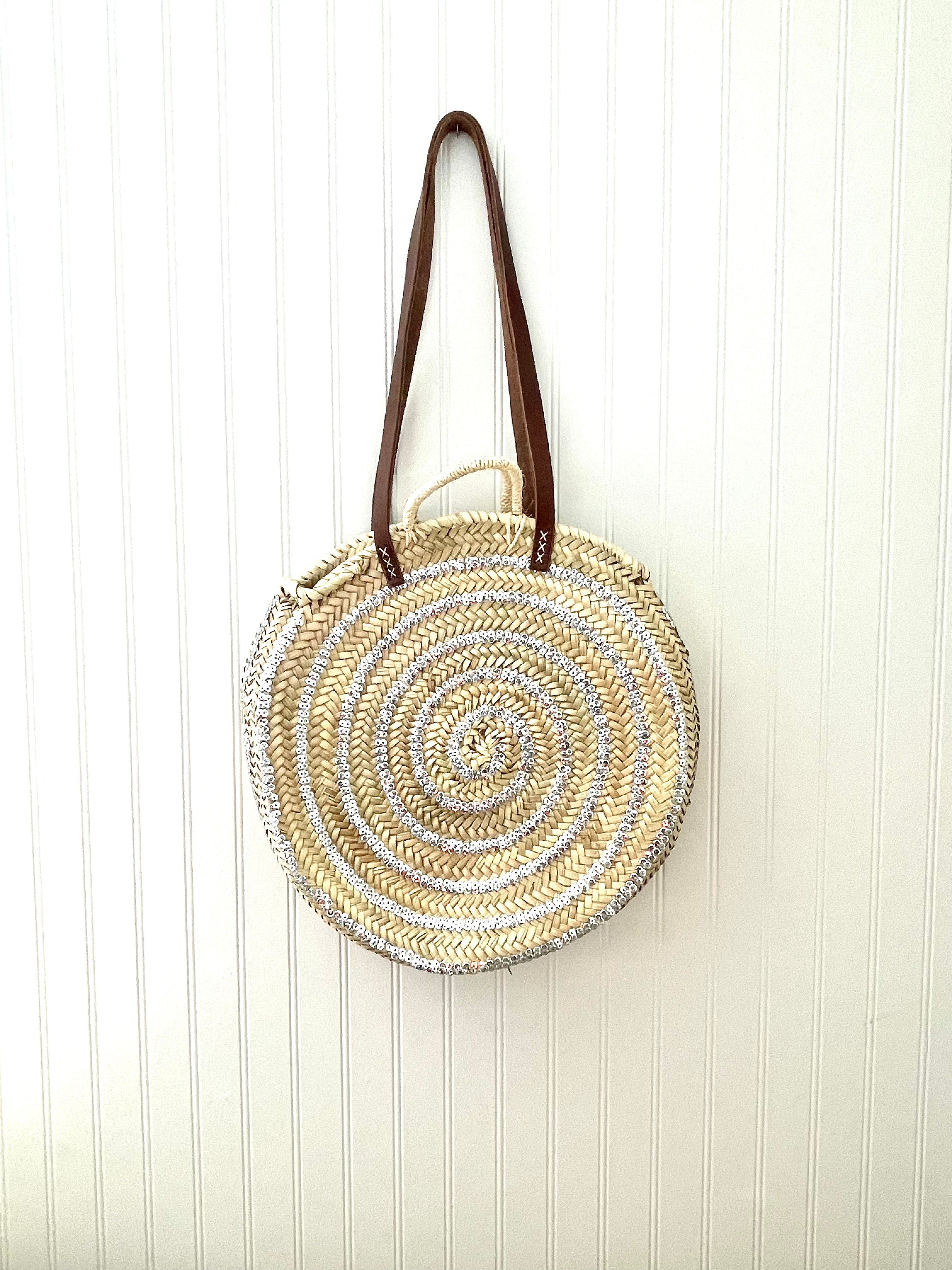 Round Sequin Straw Bag