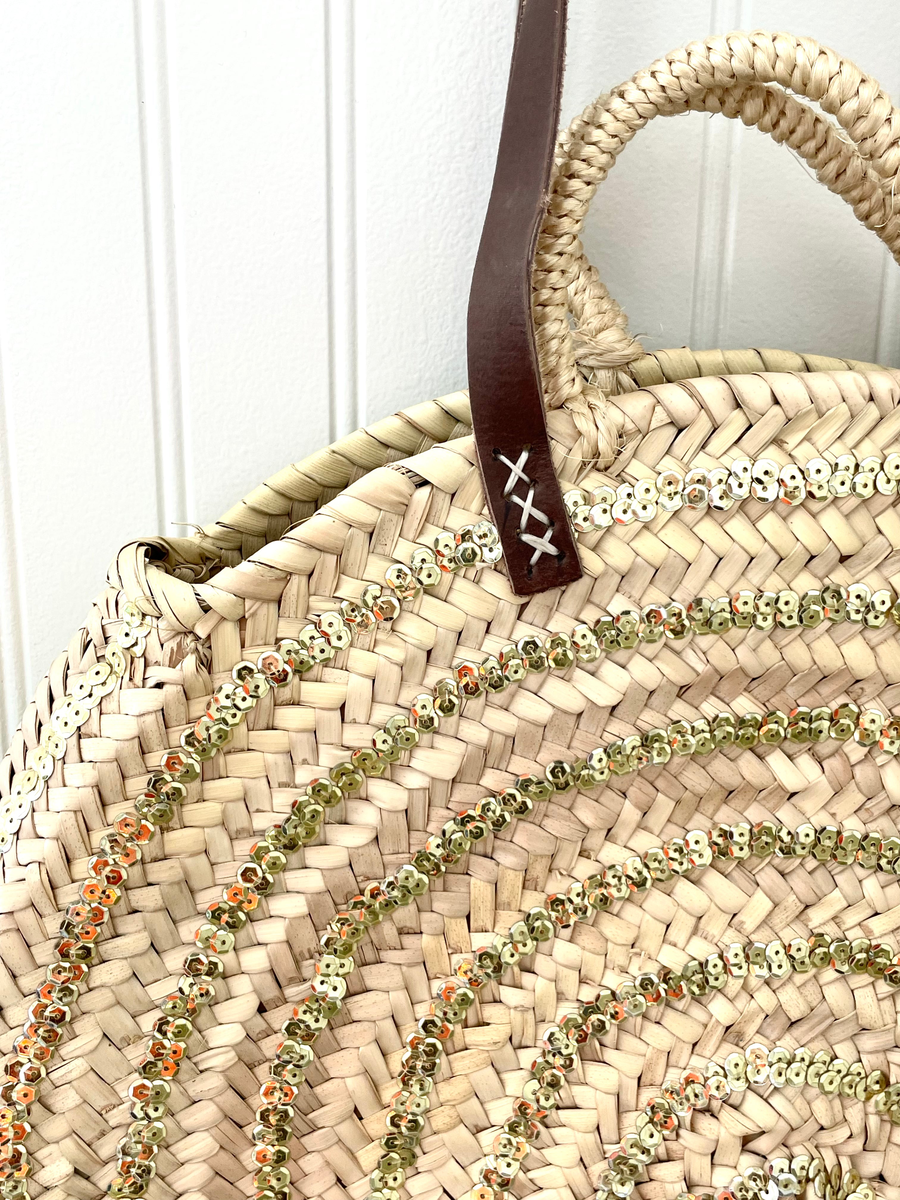 Round Sequin Straw Bag