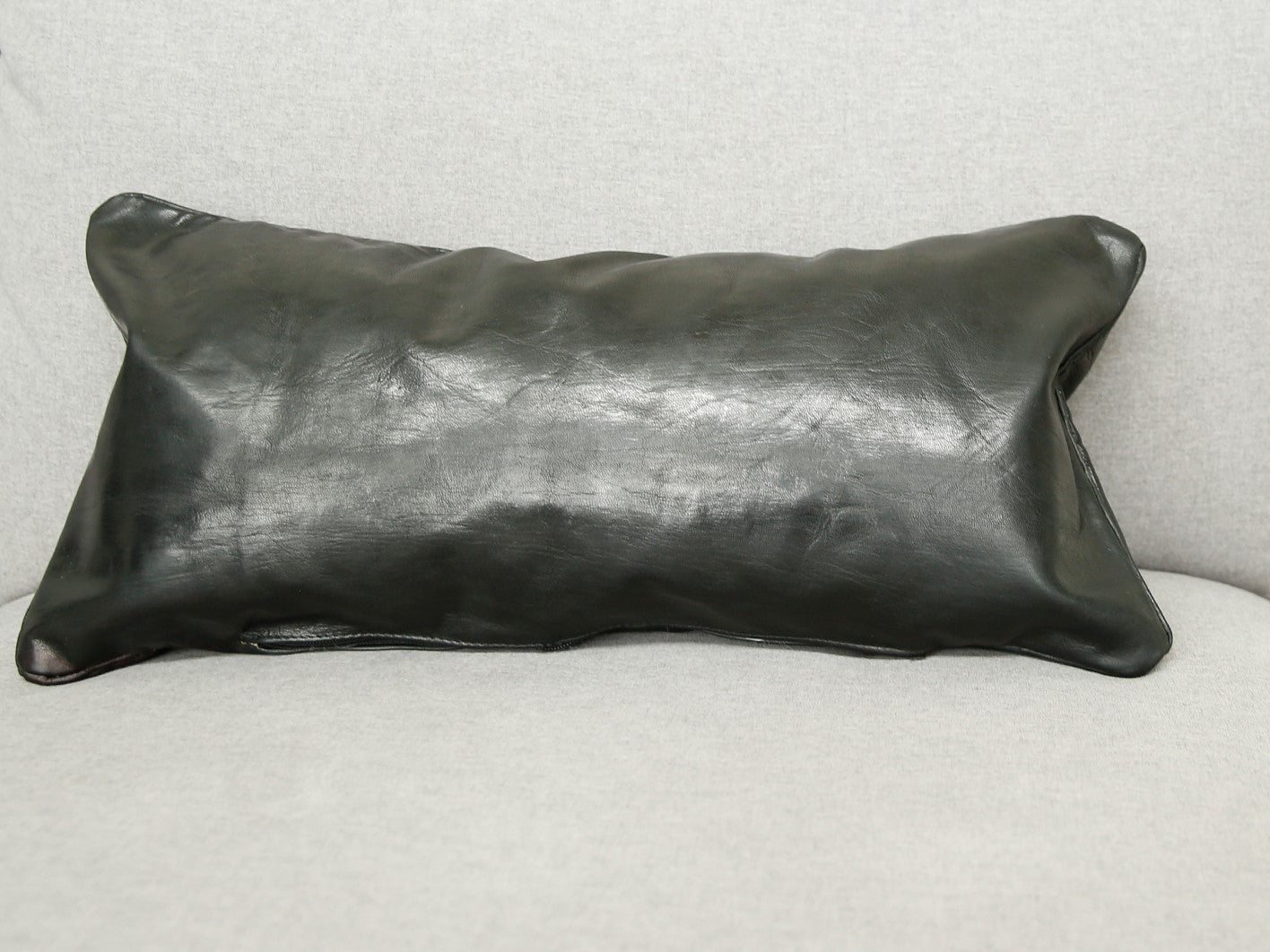 Black Leather Lumbar Pillow