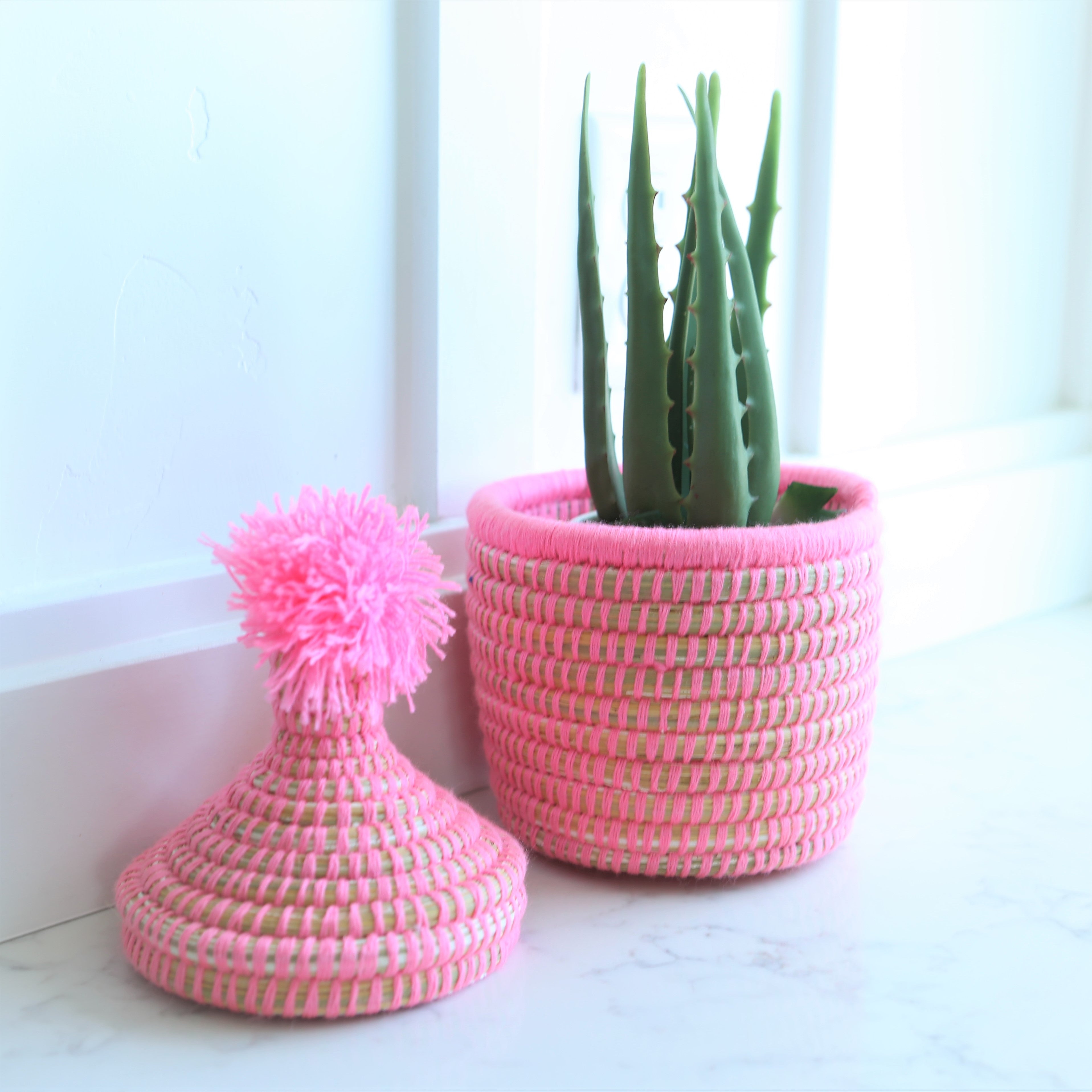 Pink and Purple Berber Basket with Lid