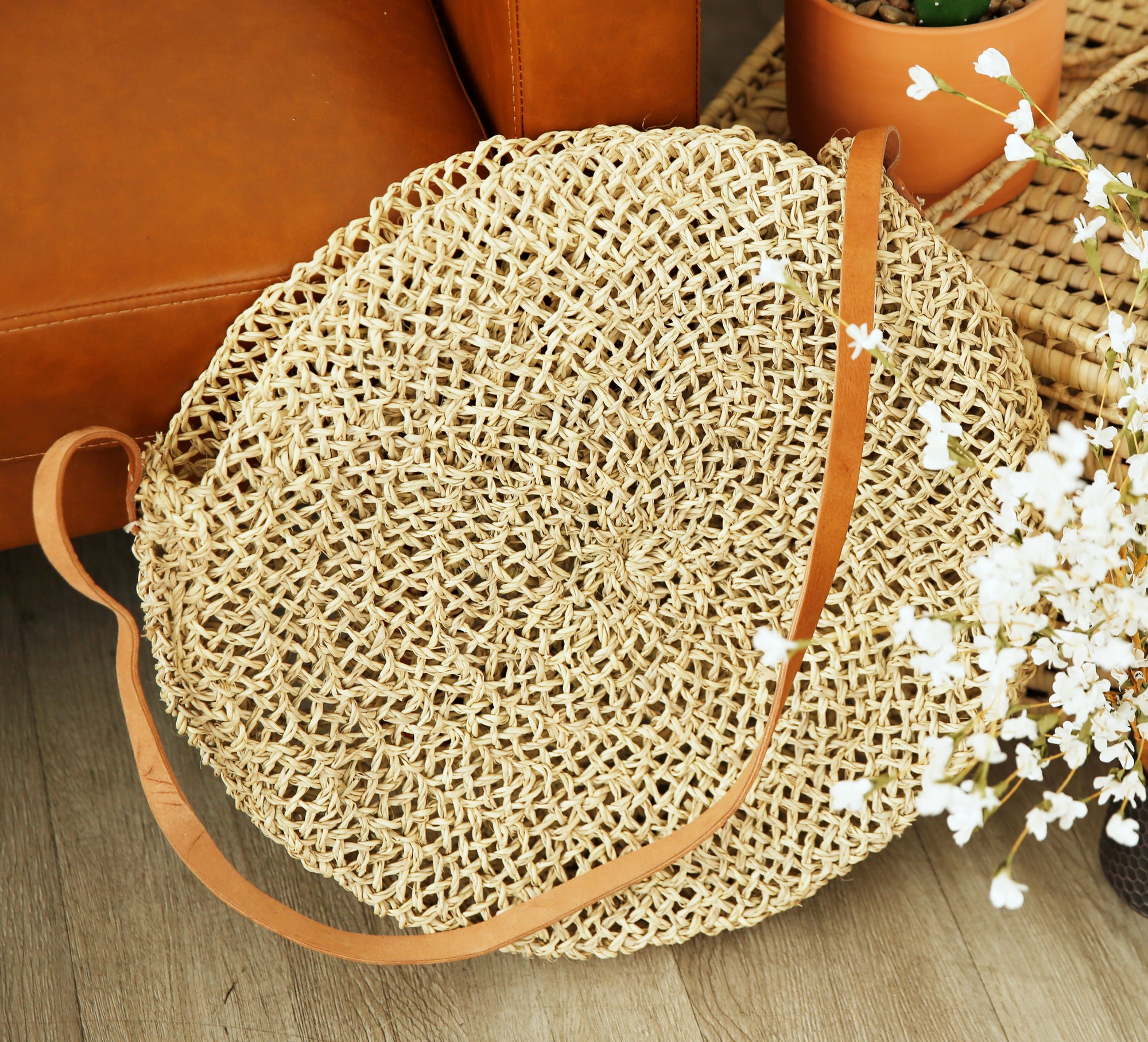 The Iona  //  Round Lace Straw Bag
