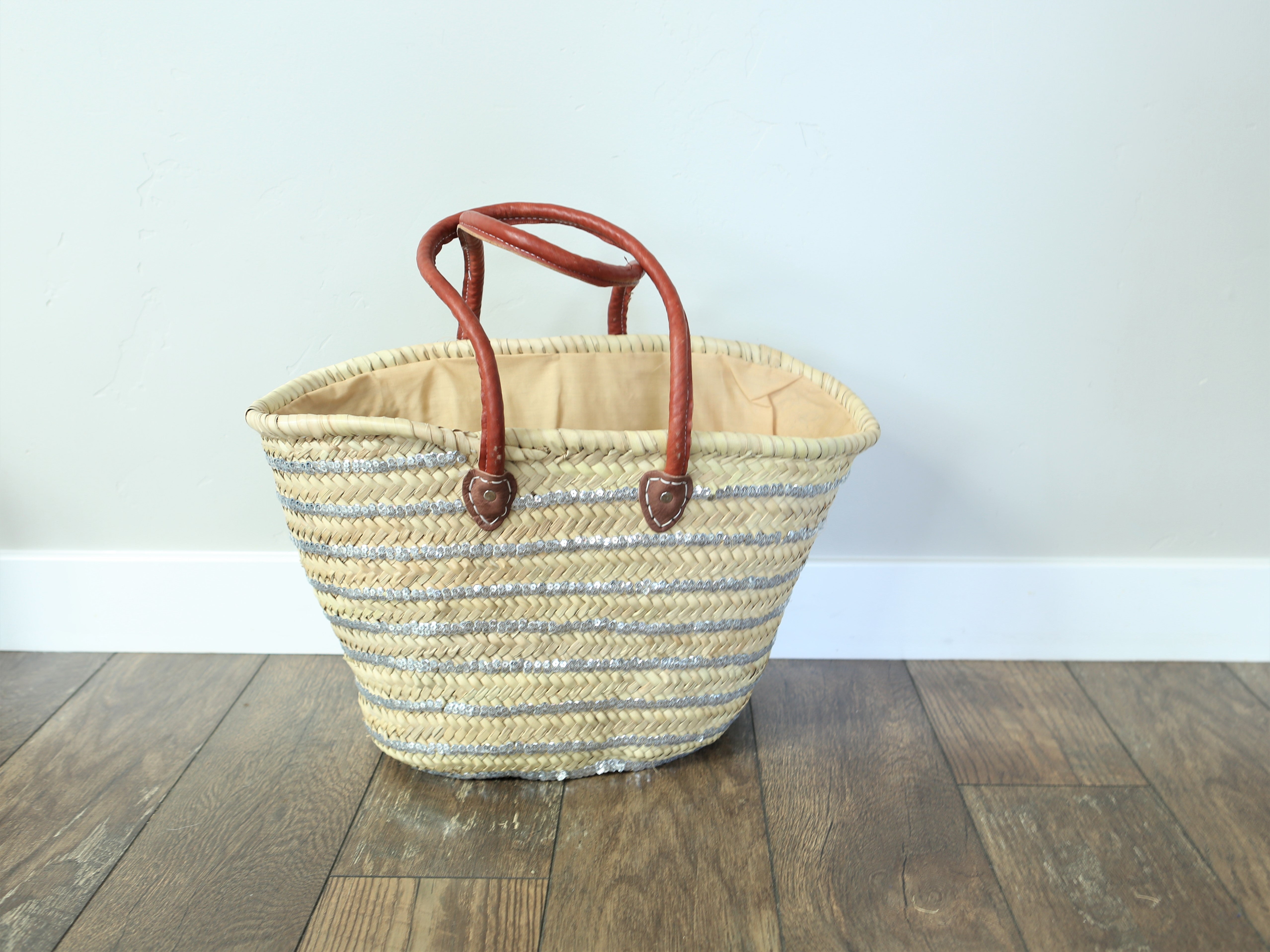 Large Sequin Straw Basket