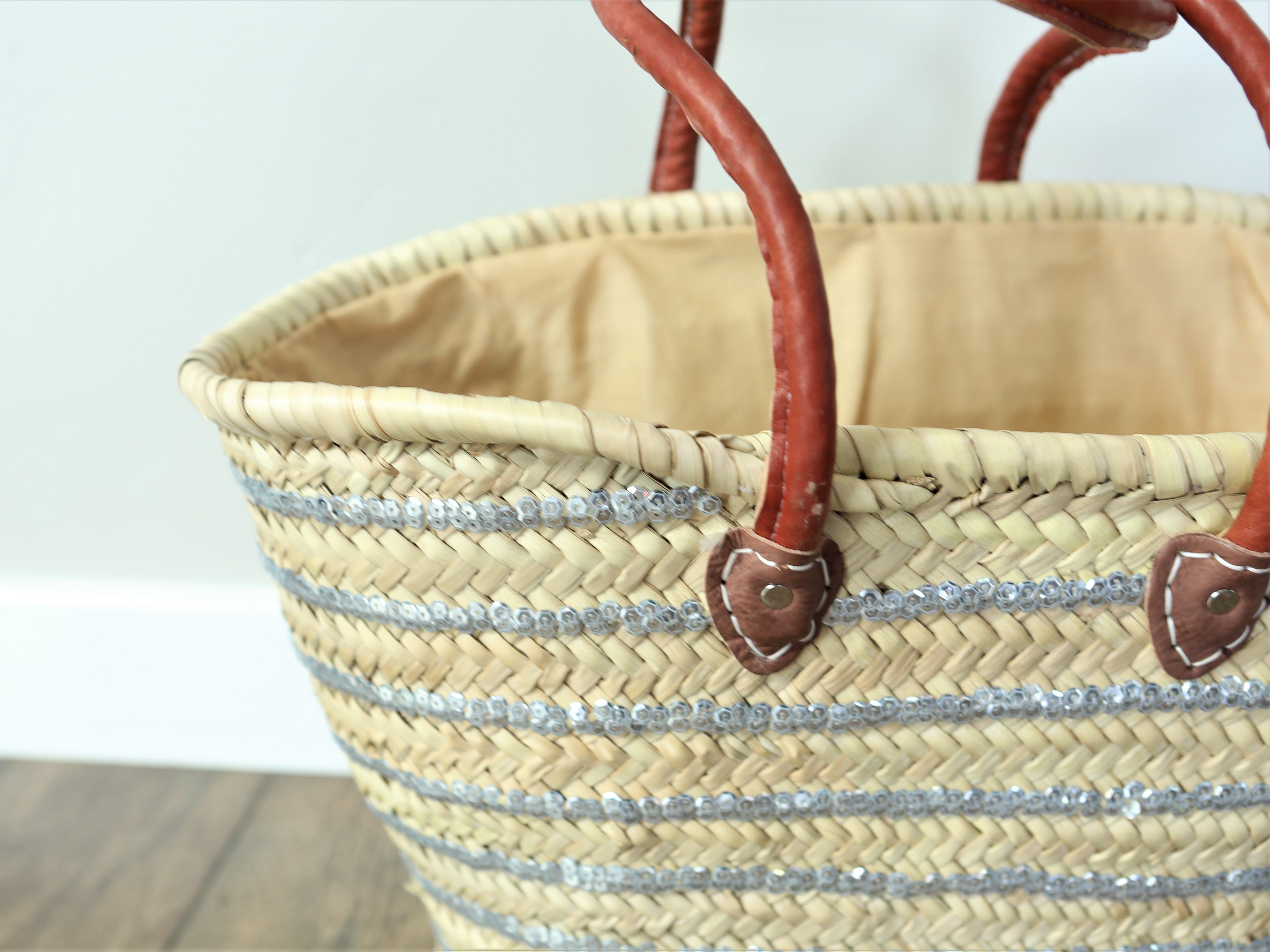 Large Sequin Straw Basket