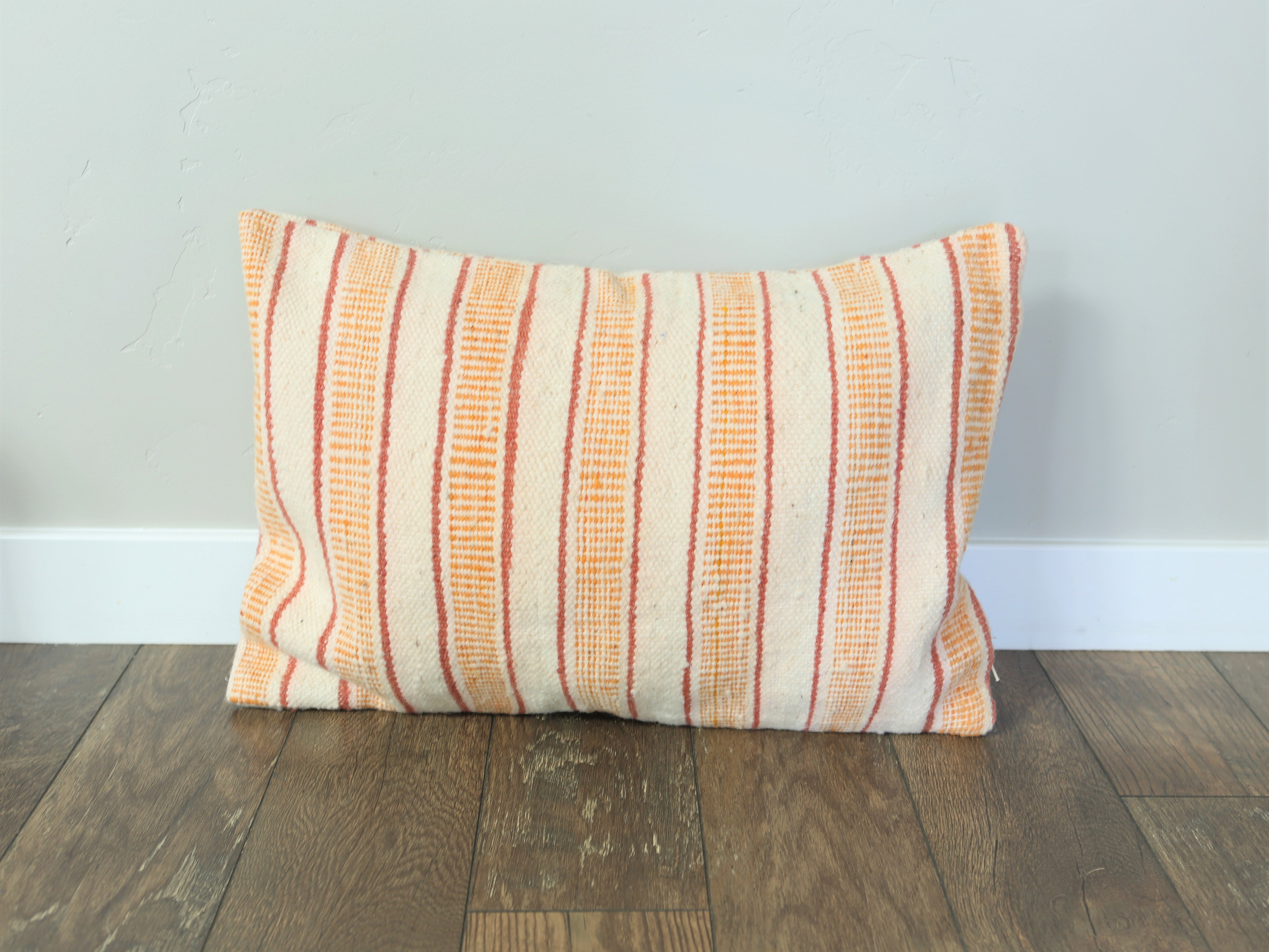 Orange Striped Wool Pillow